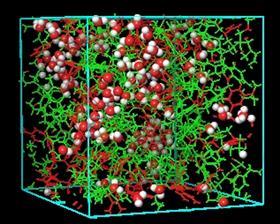 Water molecules penetrate a crosslinked polymer matrix using grand canonical Monte Carlo and molecular dynamics simulation