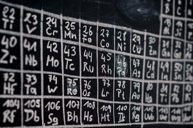 An image showing a periodic table drawn with chalk on a board