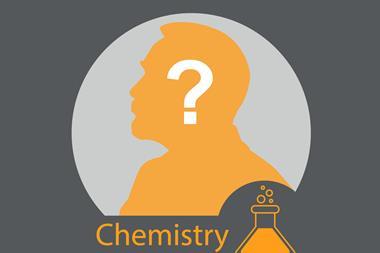 Illustration of Alfred Nobel silhouette, with question mark over side profile