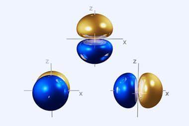 An image showing three round shapes, each looking like two Skittles - one blue, one gold - sitting right next to each other