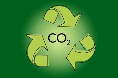 An image showing the recycling icon, with CO2 written in the middle