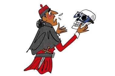 Actor holding a skull with lab specs on