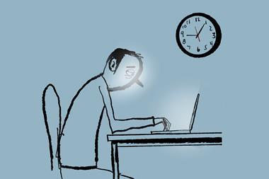 Tired man working late