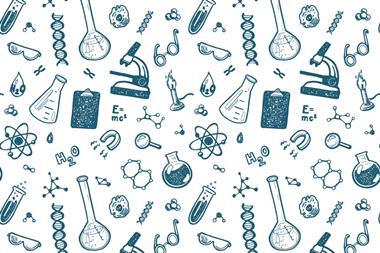 Hand Drawn Chemistry seamless pattern. Science background.
