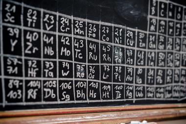 An image showing a periodic table drawn with chalk on a board