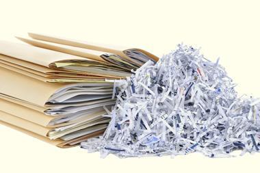 Shredded paper and folders