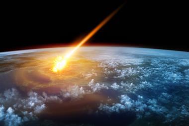 A illustration showing a meteor hitting Earth