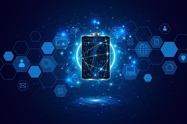 Battery technology concept with power circuit board. The future of fast electric battery charging