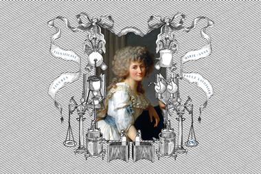 A framed portrait of Marie Anne Paulze Lavoisier