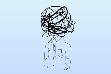 Line drawing of a tangled head
