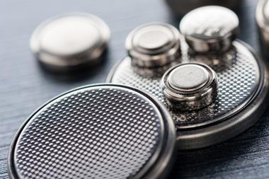 Close-up image of round li-on batteries on a table