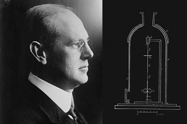 A photograph of Ernest Fox Nichols, with a schematic of the radiometer he designed on the right