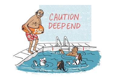 Man about to jump into a swimming pool