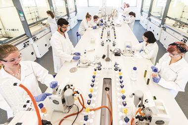 Undergraduate students working in new Synthetic Chemistry teaching lab, at Lancaster University - Hero