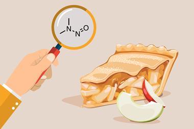 A picture showing a slice of apple pie poisoned with NDMA
