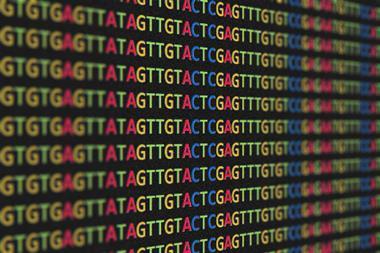 DNA sequence with coloured letters on black background