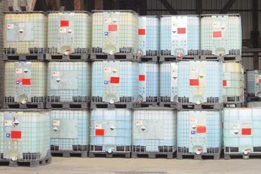 Chemical containers in warehouse