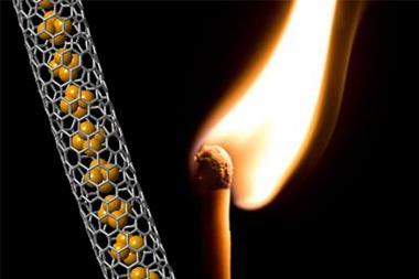 HRTEM images of a SWCNT filled with a string of P4 molecules and a burning match