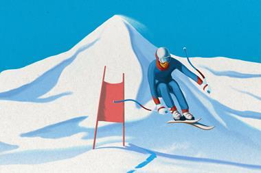 An illustration showing a skier