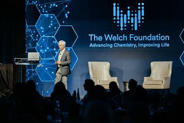 Eric N Jacobsen, Harvard University, taking the stage at the  Welch Foundation conference in 2024