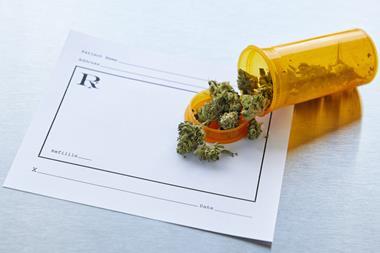 Medical marijuana laid out on a prescription
