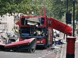 A bus destroyed by the London terrorism attack in 2005