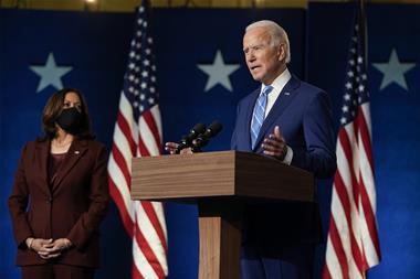 A photo of Joe Biden with Kamala Harris