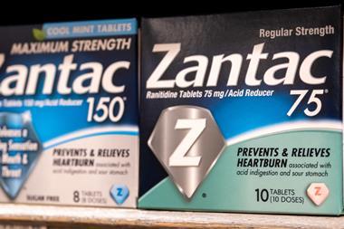 A packet of Zantac tablets on a shop shelf