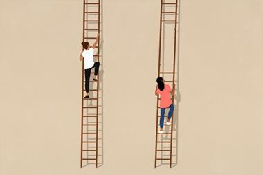 Women climbing different ladders