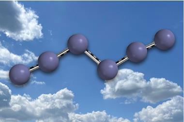 A model of a molecule of a chain of six nitrogen atoms