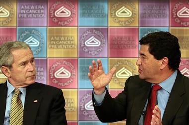Elias Zerhouni and George W. Bush talking