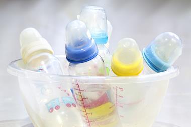 Colourful baby bottles