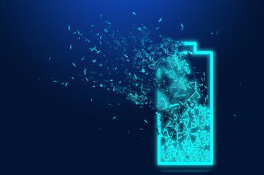 Concept illustration of battery on blue background