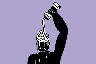 Cartoon of Neil putting sunscreen on his head
