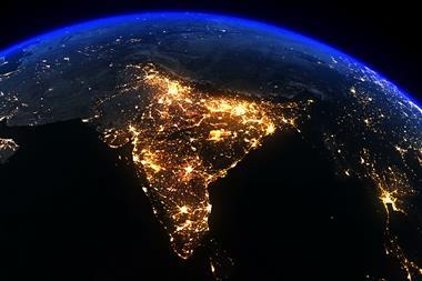 An illustration showing India seen from space