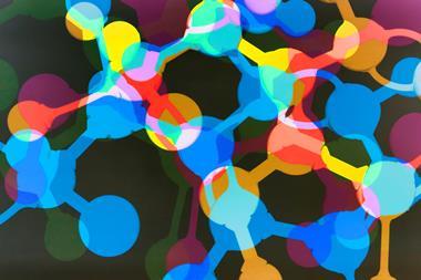 An abstract colourful pattern based on the outlines of plastic molecular models