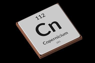 A photograph of the copernicium periodic table tile
