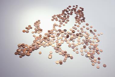 Europe map rendered in coins