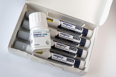 A box of wegovy (semiglutide) injections and a tub of wegovy tablets.
