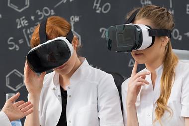 School students using VR in a chemistry lesson