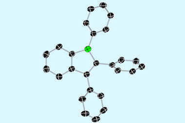 A chemical structure of four six-carbon rings linked by a five carbon ring with a boron instead replacing one of the carbons