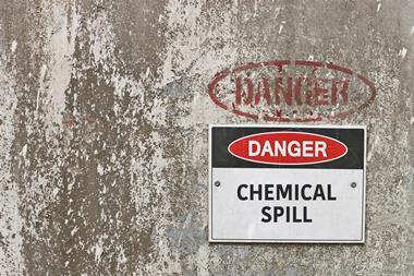A picture showing a chemical spill danger sign