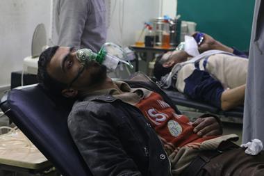 A photograph of people receiving treatment following the alleged chemical gas attack in Eastern Ghouta, Syria.