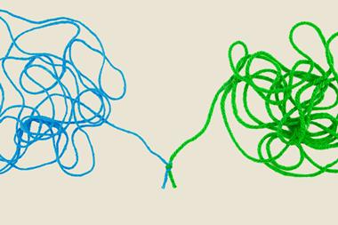 Knotted strings coming together