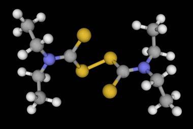 An image showing a molecular model of disulfiram