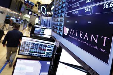 Valeant stocks on a monitor