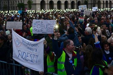 Demonstrators protest against HE law amendment in Budapest