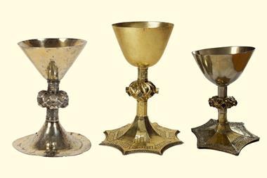 Three ornate chalices in a row