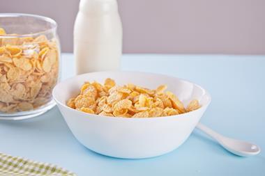 Bowl of dry cereal on a table