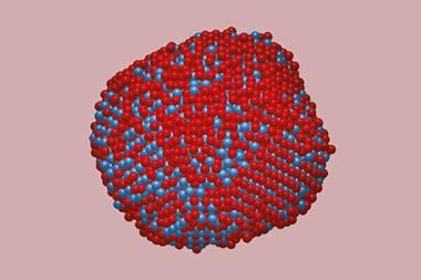 An image showing a 3D atomic model of an FePt nanoparticle